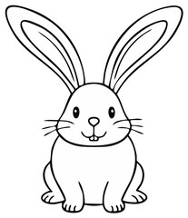 Fototapeta premium Line Art of a Cute Sitting Rabbit with Long Ears and Whiskers