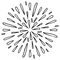 Hand drawn firework burst doodle illustration simple explosion sunburst line art element