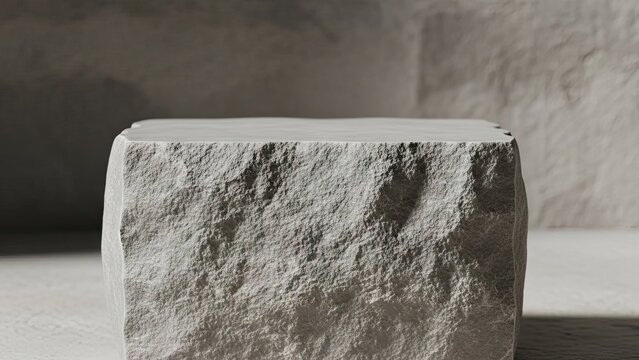 Rough Textured Stone Podium on Light Background