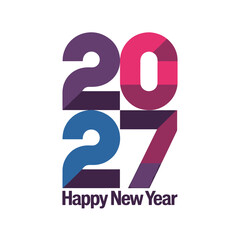 Happy New Year 2027 Vintage Typography Vector Decorative Festive Frame