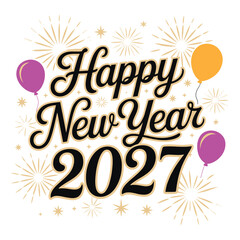 Happy New Year 2027 Vintage Typography Vector Decorative Festive Frame