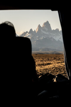 Views from the bus to El Chalten of Fitz Roy, a mountain in the Andes on the border of Argentina and Chile.