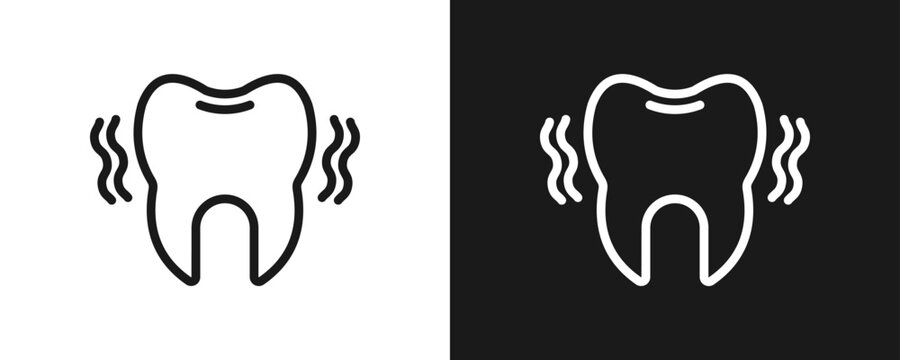 Sensitive Tooth Icon Set Outline In White And Black Background
