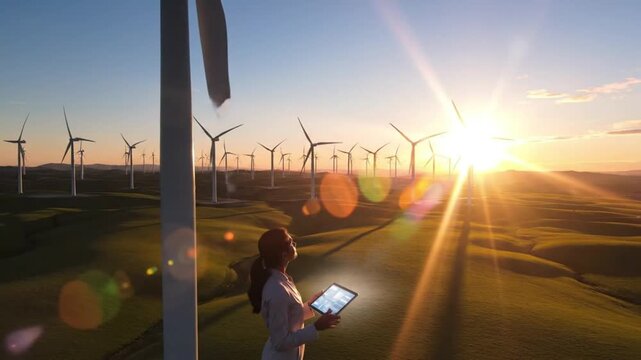 Generative ai innovations in wind energy renewable landscape digital art sunrise viewpoint sustainable future