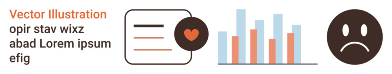 Fototapeta premium Emotions analysis, data tracking, user feedback, behavioral insights, digital trends, analytics. Bar chart, heart sad face symbol. Emotions analysis and user feedback visualization concept