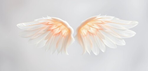 Fototapeta premium Delicate, translucent, miniature angel wings; feathers softly curled, pattern, innocent