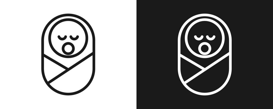 Newborn Icon Set Outline In White And Black Background