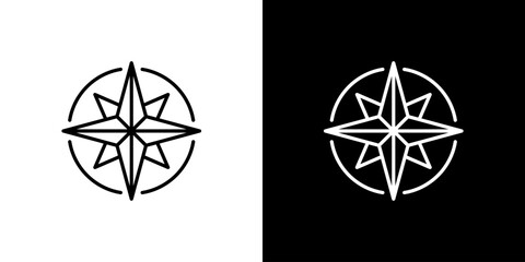 Minimalist vector line art icon of a classic compass rose symbol, representing navigation, direction, and travel, ideal for modern design projects © Tifany