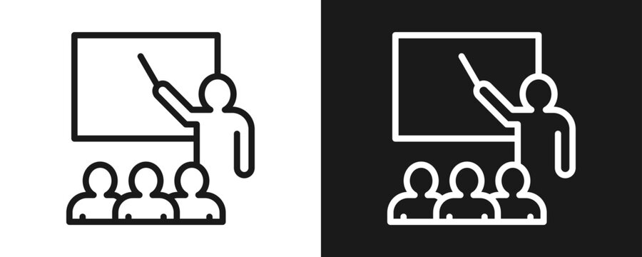 Teaching Icon Set Outline In White And Black Background