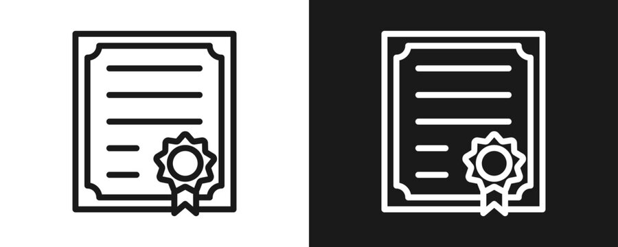 Certificate Icon Set Outline In White And Black Background