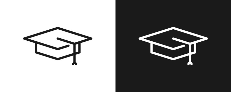 Mortarboard Icon Set Outline In White And Black Background