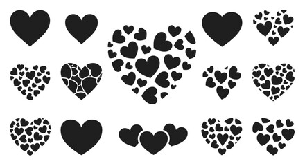 Fototapeta premium Collection of black heart shapes in various designs a striking silhouette