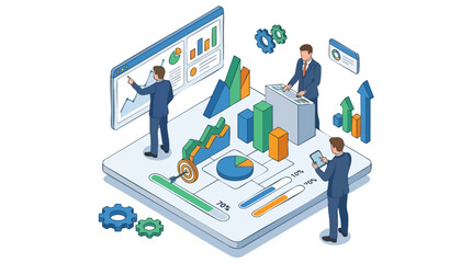 Business professionals analyzing data statistics.
