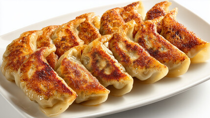 白い大皿にたっぷり盛り付けられた底面がパリパリで香ばしい黄金色の本格焼き餃子