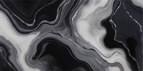 Obraz premium An artistic black and white abstract background featuring a metallic gold swirl and wavy liquid textures that create a flowing paint design for an elegant wallpaper backdrop