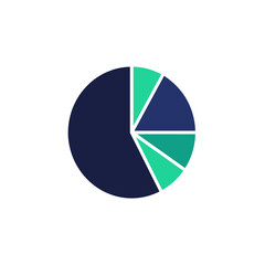 Fototapeta premium Simple pie chart icon with blue and green segments for data visualization.