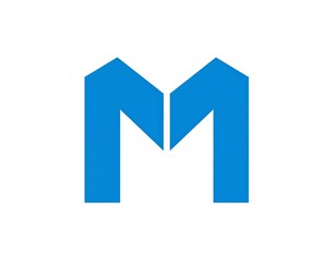 A simple, geometric blue letter 'M' against a stark white background. The design is modern, with sharp angles and clean lines