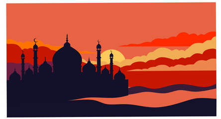 mosque silhouette. vector banner illustration.