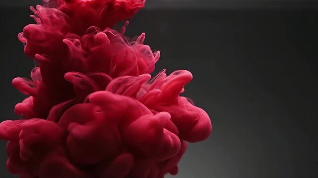 Vibrant red ink bloom abstract art a swirling explosion of color in water creating an artistic and dynamic visual effect perfect for backgrounds and creative projects