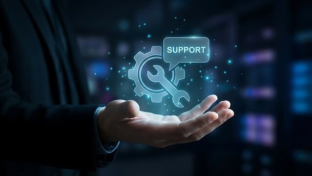 Support technology concept with hand