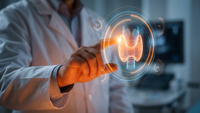 Doctor interacting with digital thyroid.