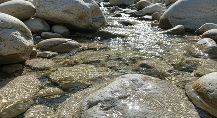 Obraz premium Clear water flowing over rocks in a natural outdoor environment closeup view