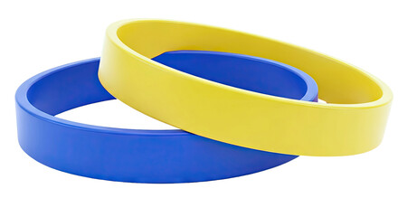 Intertwined Blue and Yellow Rings on White Background