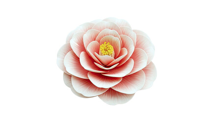 Pink and white camellia flower with yellow center