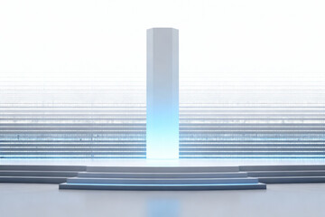 Minimal futuristic stage podium with vertical glowing light beam