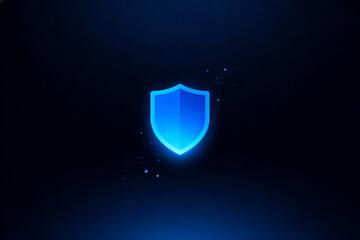 Small glowing blue shield icon on dark futuristic background