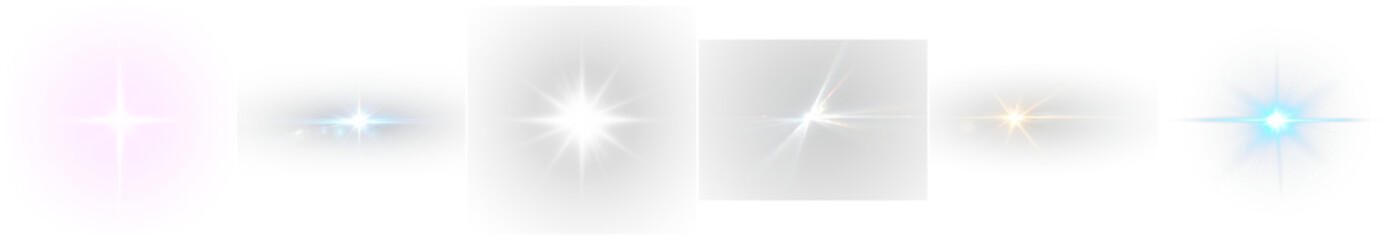 dynamic and vibrant lens flares with starburst effects and colorful light streaks, isolated on various dark backgrounds, realistic illustration. © Food and Drink