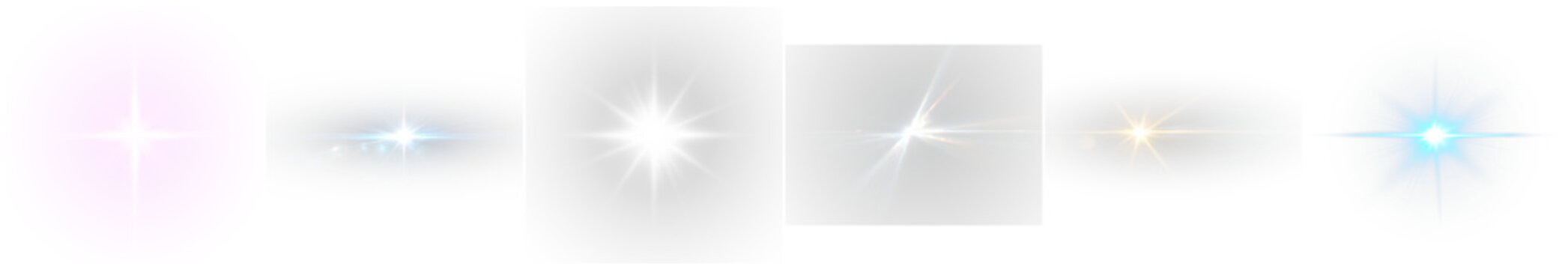 dynamic and vibrant lens flares with starburst effects and colorful light streaks, isolated on various dark backgrounds, realistic illustration.