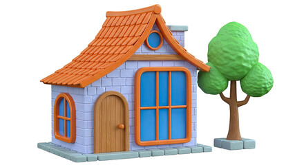 Cartoon house with a tree