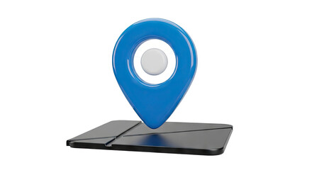 3D Blue Map Pin on Digital Map