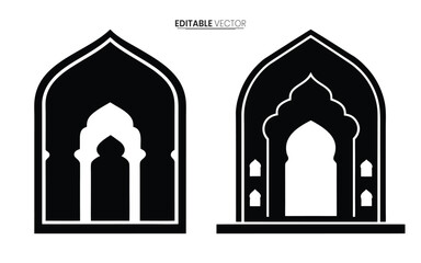 Fototapeta premium Two ornate black and white arched windows or doorways showcasing islamic architectural design elements high quality professional