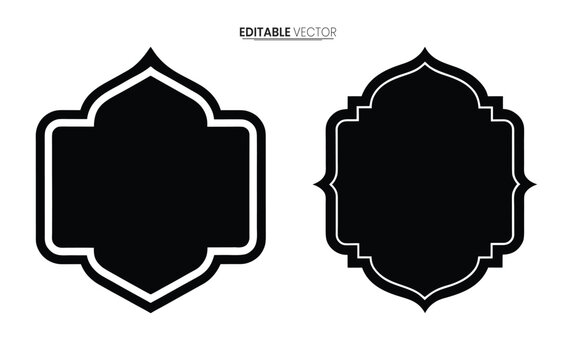 Two ornate black islamic archway frames are displayed on a plain white background vector illustration