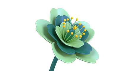 Stylized Green Flower with Yellow Stamens
