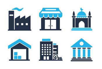 Obraz premium Industrial, Shop, and Worship Place icon set. Solid glyph series icons