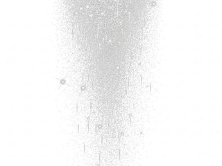 Silver shimmering glitter dust and sparkles falling on transparent background