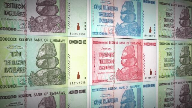 1 Zimbabwe Hyperinflation Era Banknotes Showing Trillion Dollar Values Notes
