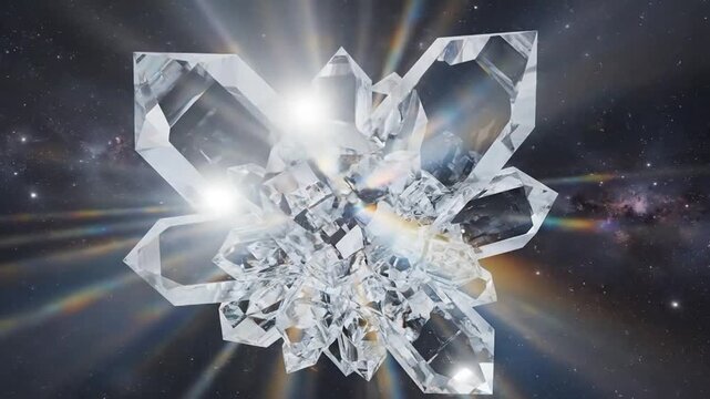 Abstract Crystal Formation Glowing with Light Rays in Space.