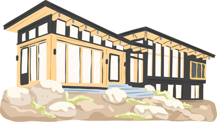 Modern Cottage Style House Illustration Cozy Minimal Architecture