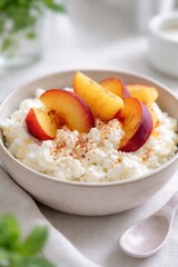Delicious Cottage Cheese Bowl with Fresh Peaches and Cinnamon