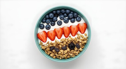 Healthy Breakfast Bowl Top View Isolated on White Background