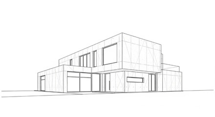 Contemporary residential building blueprint outline showcasing modern architectural design concept and structure drawing