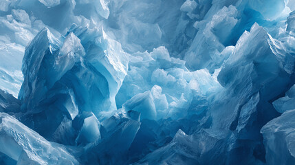 Fototapeta premium An abstract view of icy crystalline structure with mesmerizing shades of blue. The image evokes a sense of coolness and wonder