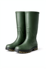 Green Rubber Gardening Boots Isolated on White Background
