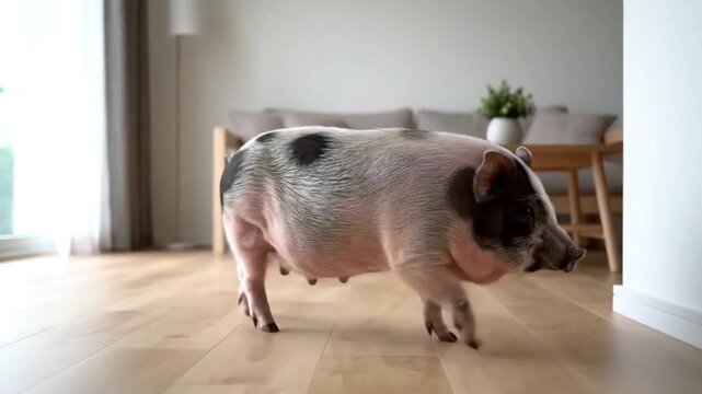 Mini Pig Living Calmly Inside Modern Home Interior