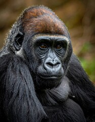 Obraz premium Close-up of a silverback gorilla staring directly at the viewer