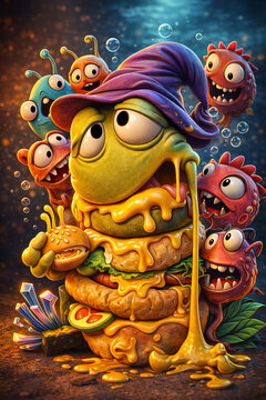 Cheesy Monster Burger Wizard and His Hungry Minions